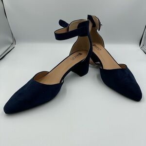 Navy Blue Block Heel Dress Shoes | Ankle Strap Heels | Size 11
